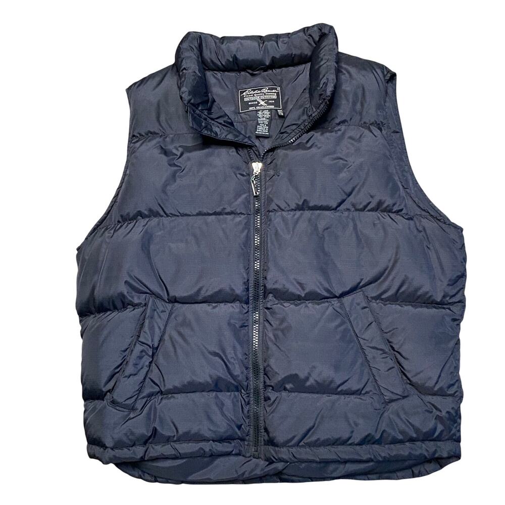 Eddie Bauer Goose Down Quilted Puffer Vest Men Sz L T Black Packable